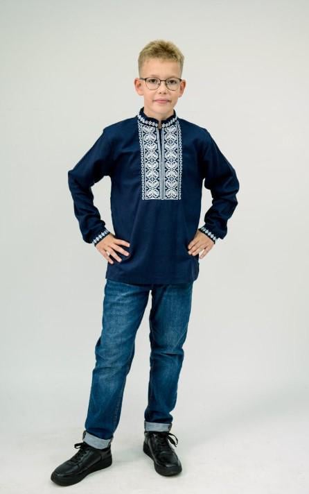 Вышиванка на мальчика лен с белым орнаментом 92 см Синий (1801899249) - фото 5 Вышиванка на мальчика лен с белым орнаментом 92 см Синий (1801899249) - фото 5