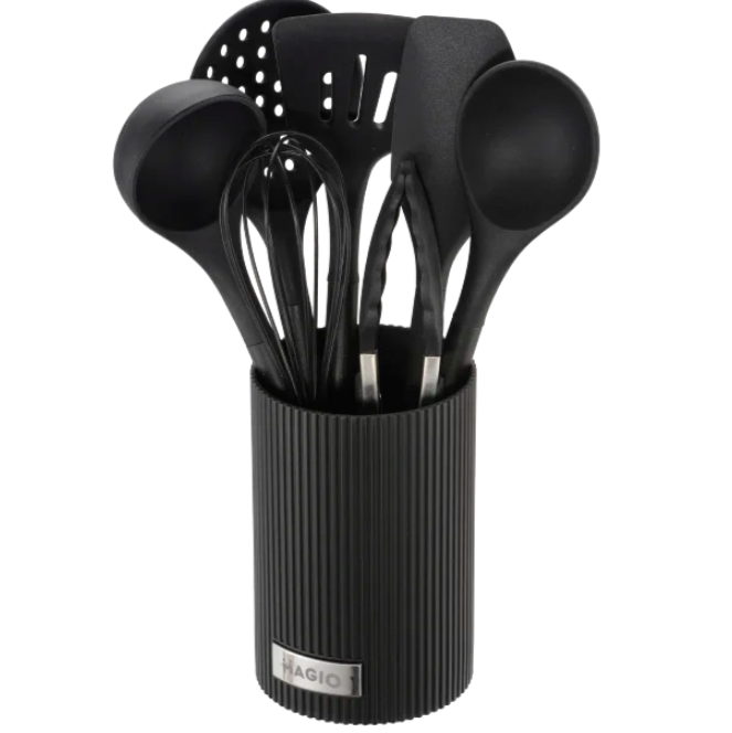 Набор кухонных принадлежностей Magio MG-1128 с подставкой 8 предметов Черный (2815234640)