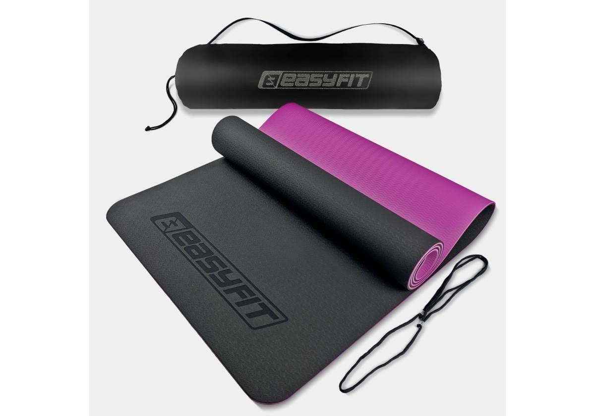 Коврик для йоги и фитнеса EasyFit TPE/TC двухслойный с чехлом 6 мм Черный с фиолетовым (EF-1924s-BV)