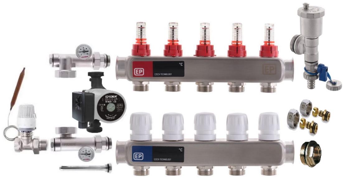 Коллектор для теплого пола Europroduct 5 контуров комплект прямой (EP4981P) Коллектор для теплого пола Europroduct 5 контуров комплект прямой (EP4981P)