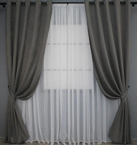 Шторы на люверсах из микровелюра 1,5х2,7 м 2 шт. Темно-серый (839ш)