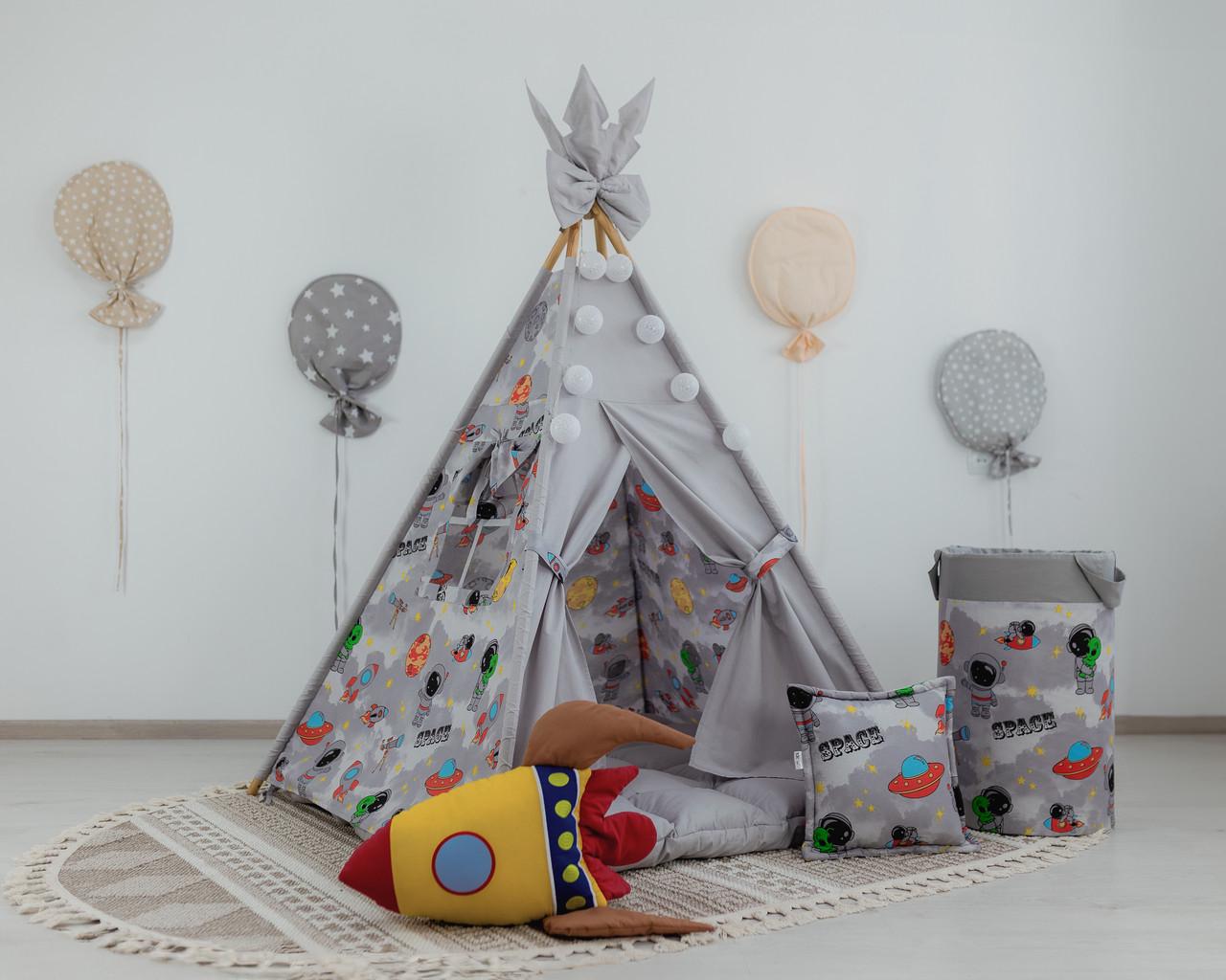 Вігвам дитячий Космос з килимком бон бон з подушками з кошиком для білизни - фото 2 Вігвам дитячий Космос з килимком бон бон з подушками з кошиком для білизни - фото 2