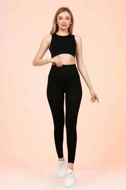 Костюм в рубчик с высокой посадкой XS/S Черный