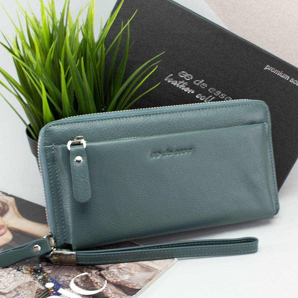 Гаманець-клатч жіночий шкіряний De Esse LC14238-GD110 з ручкою Бірюзовий