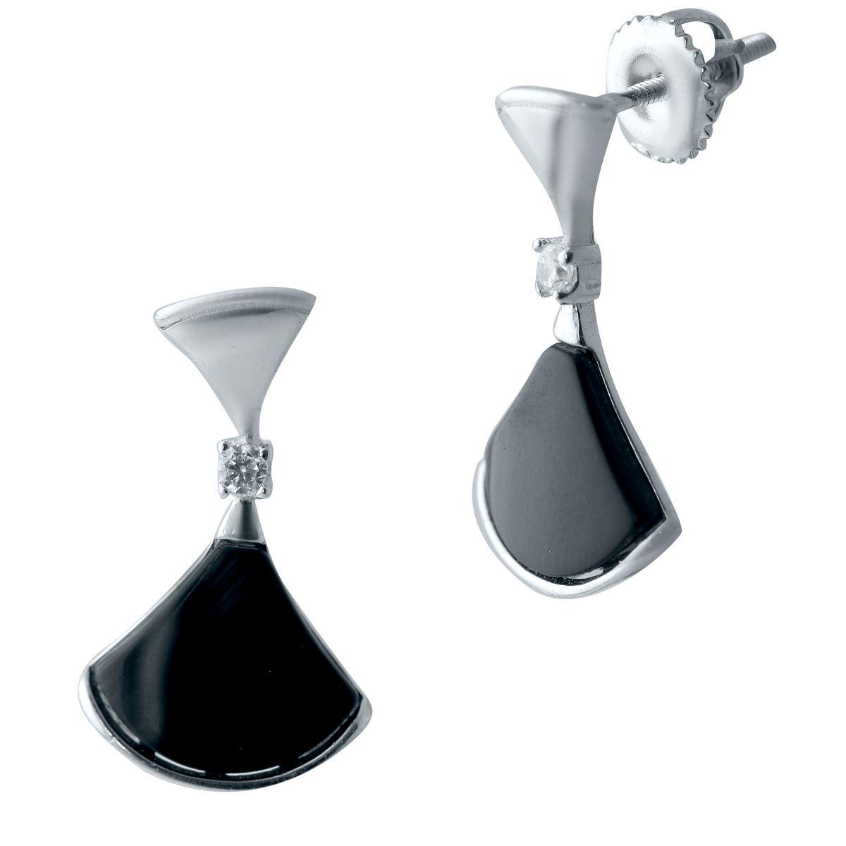 Серебряные серьги с натуральным ониксом и фианитами (2038238)