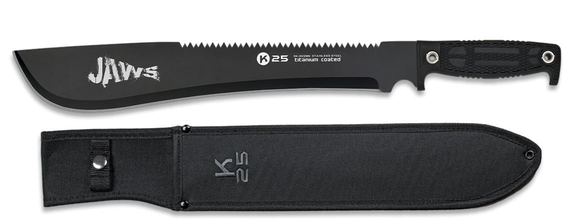Мачете в нейлоновом футляре K25 JAWS 7Cr17Mov 360 мм нержавеющая сталь Черный (2203656732)