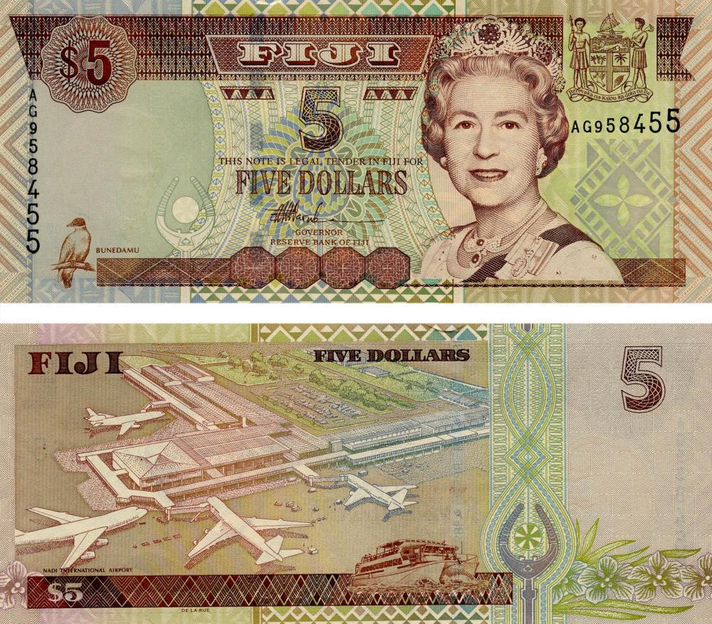 Коллекционная банкнота Фиджи 5 долларов 2002 UNC P105 (Б06560)
