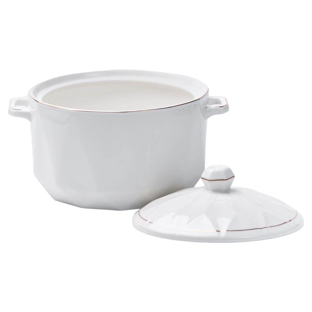 Супница керамическая с крышкой и ручками 2,2 л Белый (4739)