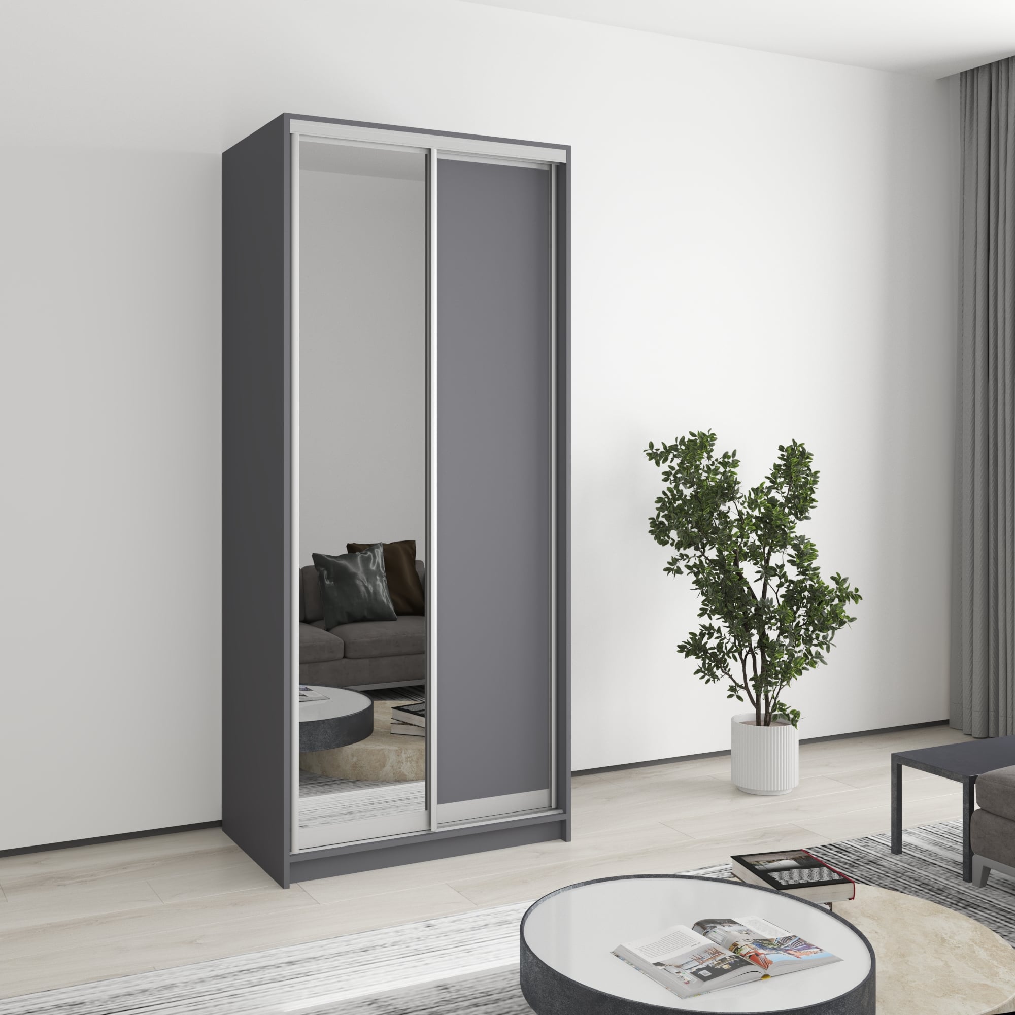 Шкаф-купе двухдверный Mebel Star Стандарт AL MBS-2359 90х45х210 см Антрацит (1003313) Шкаф-купе двухдверный Mebel Star Стандарт AL MBS-2359 90х45х210 см Антрацит (1003313)