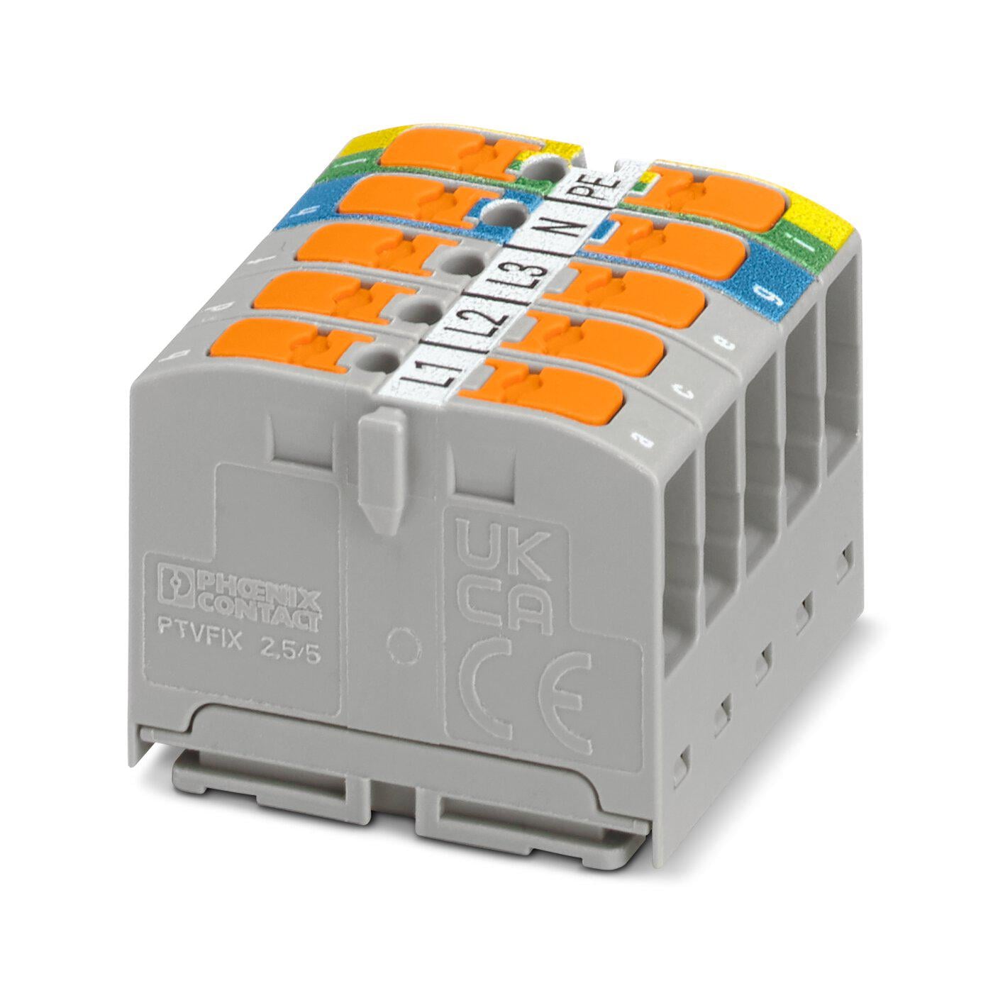 Розподільний блок Phoenix Contact PTVFIX 2,5-3L/N/GNYE 690В 24A Push-in Сірий (1300613)