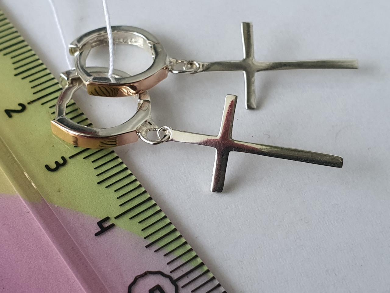 Срібні сережки Хрестики з вставкою золота 925/375 проба (26943916) - фото 4 Срібні сережки Хрестики з вставкою золота 925/375 проба (26943916) - фото 4