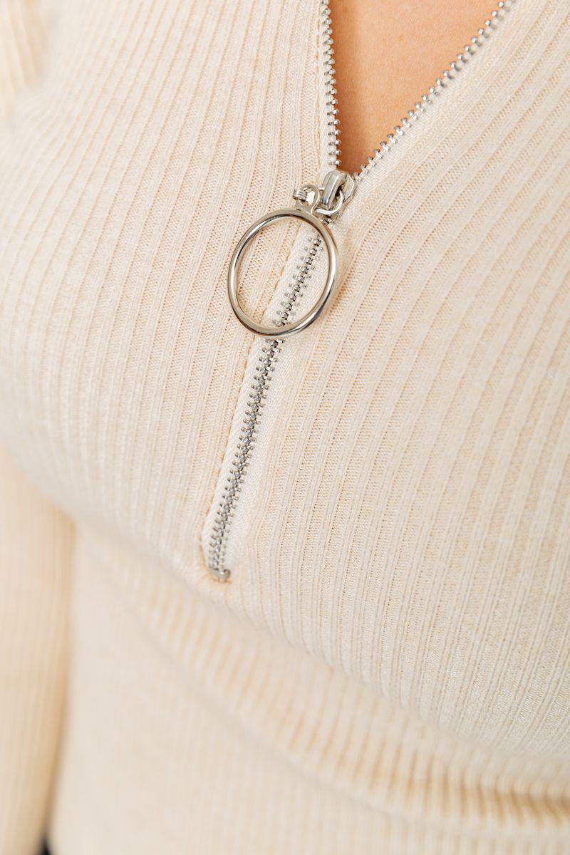 Кофта жіноча на блискавці в рубчик Ager 204R003 S/M Світло-бежевий (9624376) - фото 6 Кофта жіноча на блискавці в рубчик Ager 204R003 S/M Світло-бежевий (9624376) - фото 6