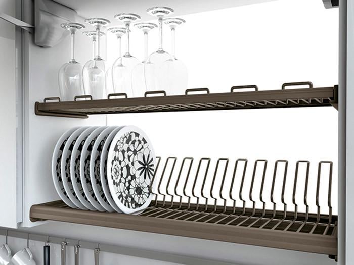 Сушка для посуды фасадная INOXA Ellite 716 700 с алюминиевой рамкой 2 полки поддон из пластика Титан (121704)