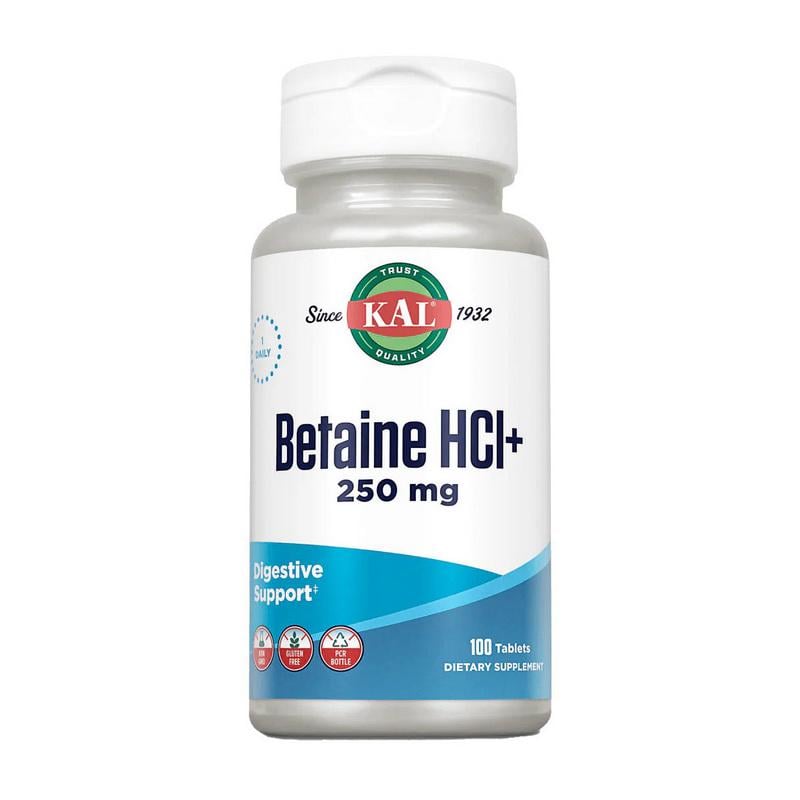 Бетаїн гідрохлорид з пепсином KAL Betaine HCl+ 250 mg 100 табл.