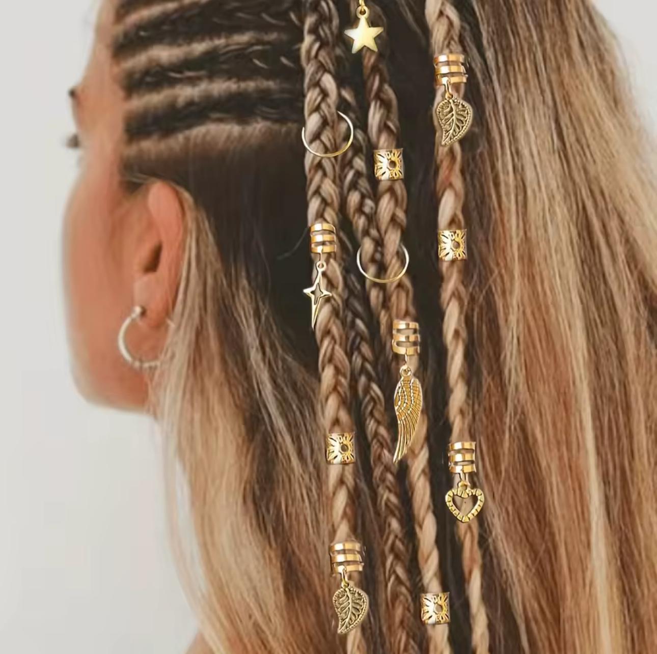 Набор золотистых украшений для кос и дредов кольца и бусины для волос 45 шт. - фото 2