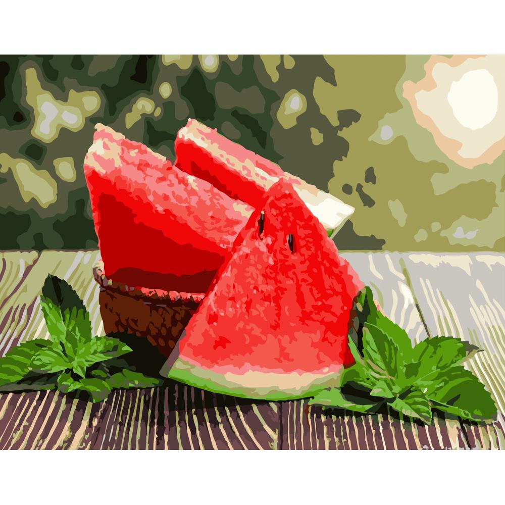 Картина по номерам Strateg Премиум Арбуз с мятой 40х50 см (GS498)