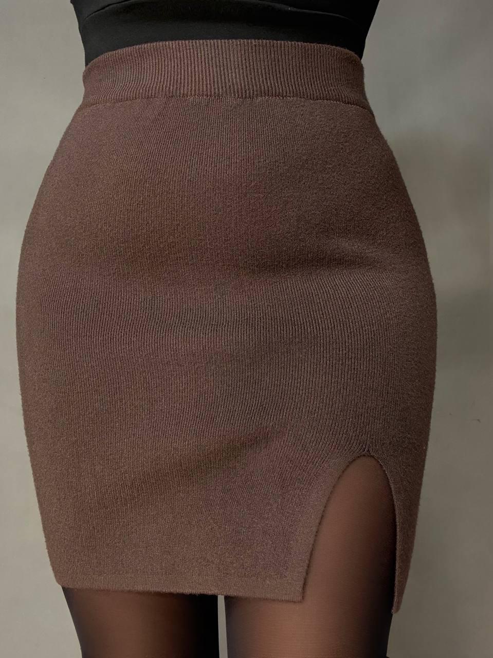 Юбка женская MY FASHION 6808-48 вязаная короткая с разрезом One Size Коричневый (5785)