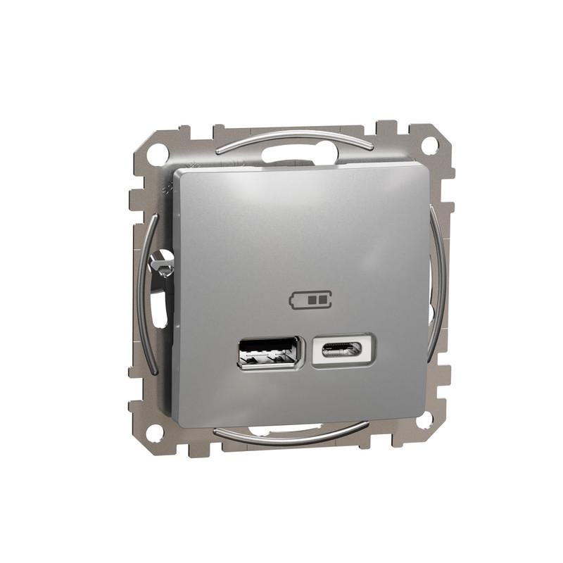 Розетка Schneider Electric USB A+C Sedna Design&Element 24А ABS-PC Алюміній (SDD113402)
