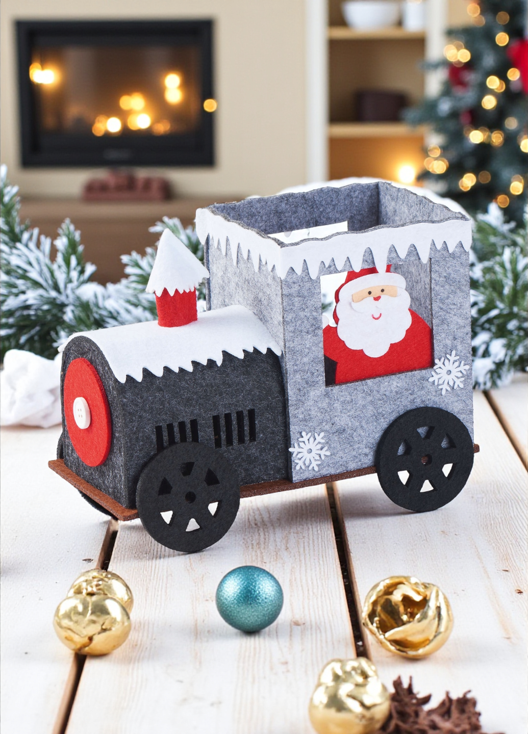 Новогодняя декоративная корзина Linarno Home из фетра 22х11,5х14 см Серый (7906) - фото 6