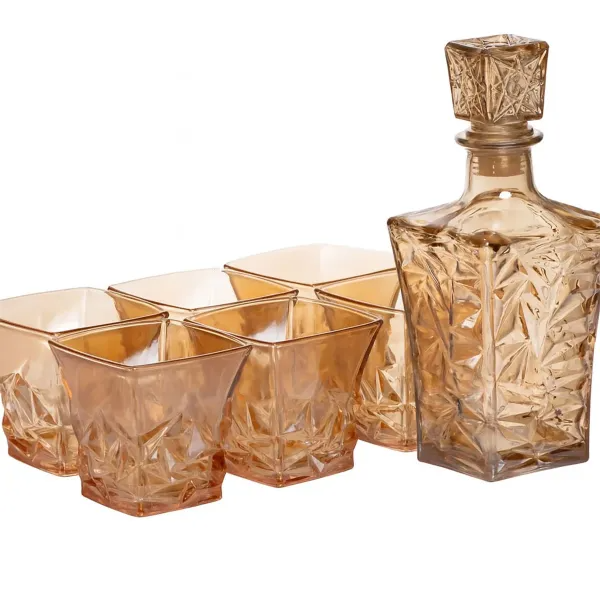 Набор для напитков графин и 6 стаканов для напитков из толстого стекла Коричневый
