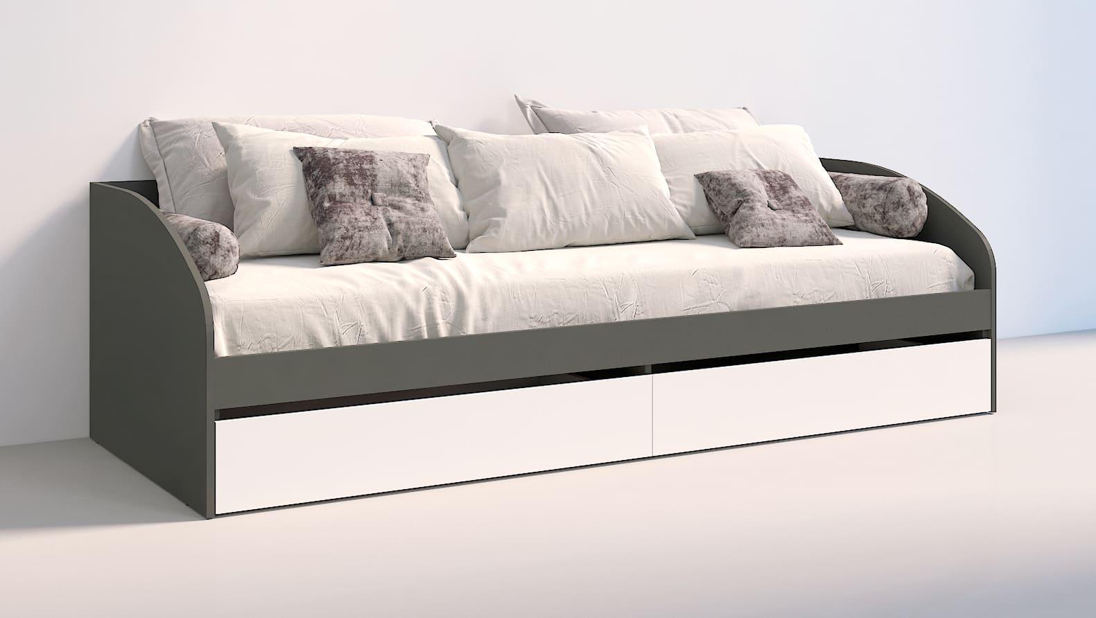 Кровать с ящиками односпальная Мастер Форм Брайт 835x2032x600 мм спальное место 800х2000 мм Антрацитовый/Белый (91043) Кровать с ящиками односпальная Мастер Форм Брайт 835x2032x600 мм спальное место 800х2000 мм Антрацитовый/Белый (91043)