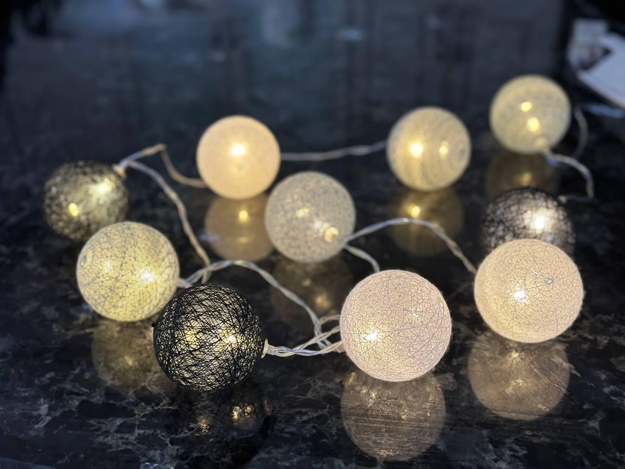 Гирлянды на батарейках Pepco Home шары 10 Led 1,65 м Черный/ Серый/Белый теплый желтый (12930167)