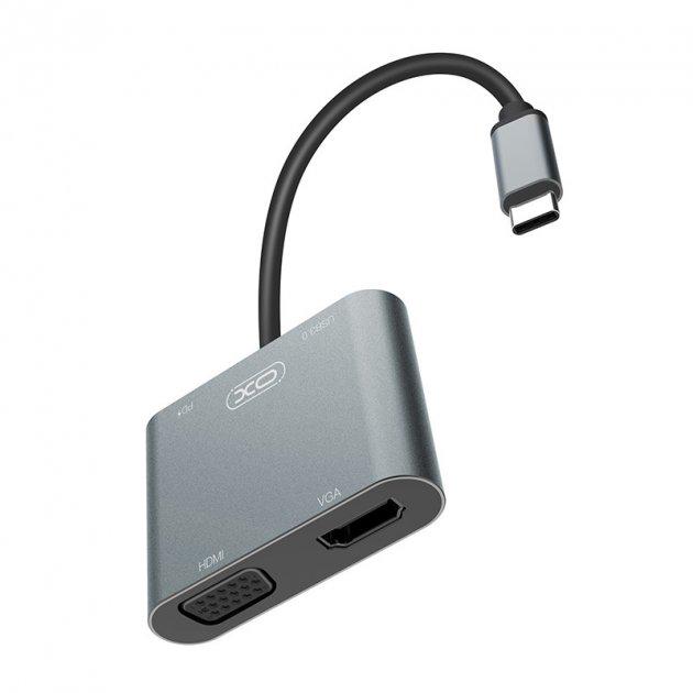 Хаб-USB XO HUB001 Type-C PD/USB 3.0/HDMI/VGA Steel - фото 2