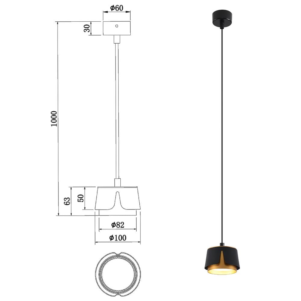 Світильник підвісний ESLLSE TELA R GX53 100x1000 мм Чорно-золотий (10525) - фото 4 Світильник підвісний ESLLSE TELA R GX53 100x1000 мм Чорно-золотий (10525) - фото 4