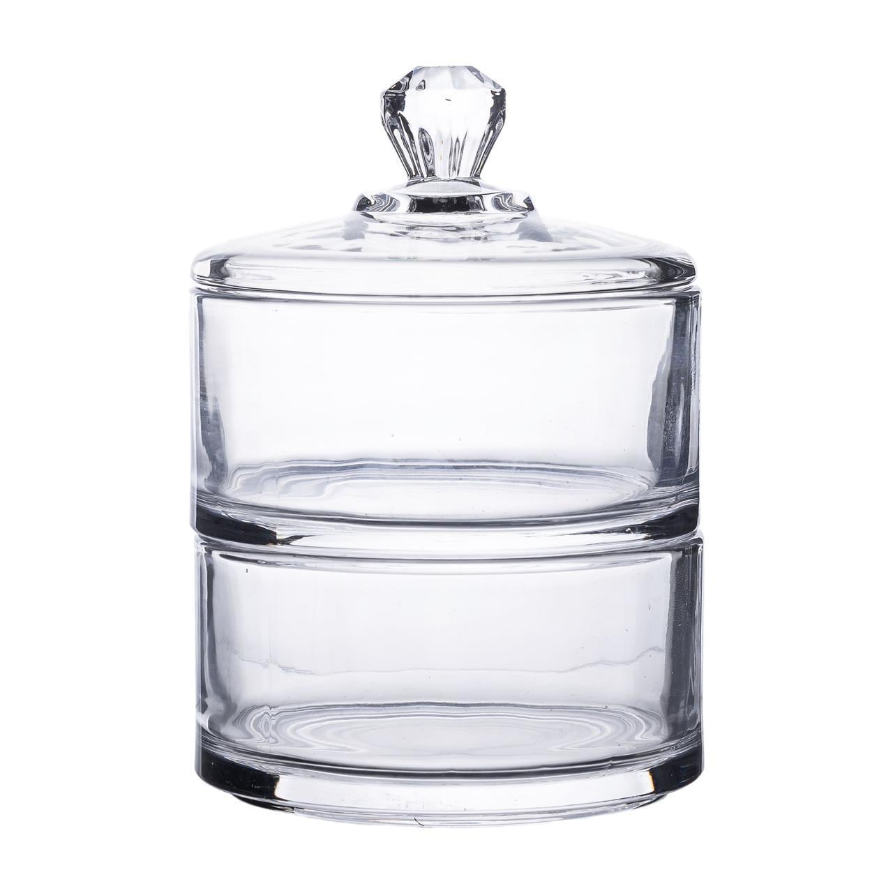 Конфетница двухъярусная стеклянная см с крышкой круглая круглая (HP-YH-23)