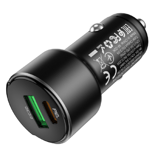 Адаптер автомобильный Hoco Light Z42 1USB/1Type-C 5 A PD20W/QC3.0 Black - фото 2