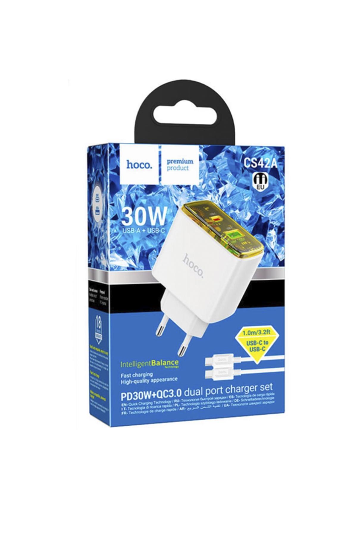 Зарядний пристрій мережевий Hoco CS42A USB/Type-C PD 30W QC white кабель Type-C to Type-C Зарядний пристрій мережевий Hoco CS42A USB/Type-C PD 30W QC white кабель Type-C to Type-C