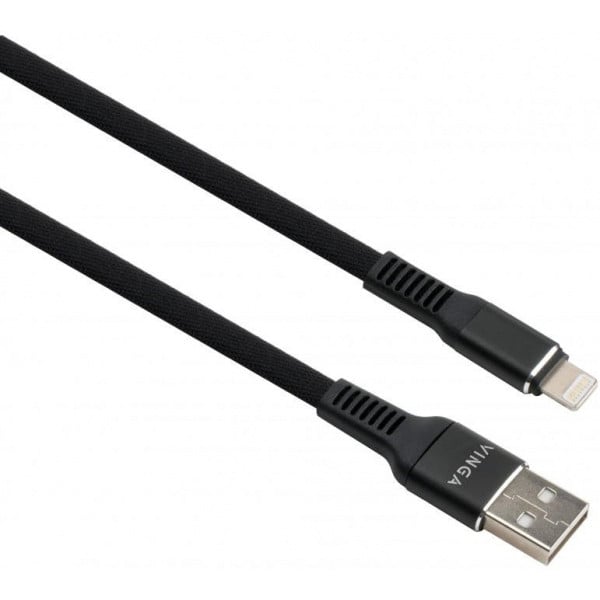 Кабель Vinga USB 2.0 AM to Lightning 1 м flat nylon Black Vinga (VCPDCLFNB1BK)