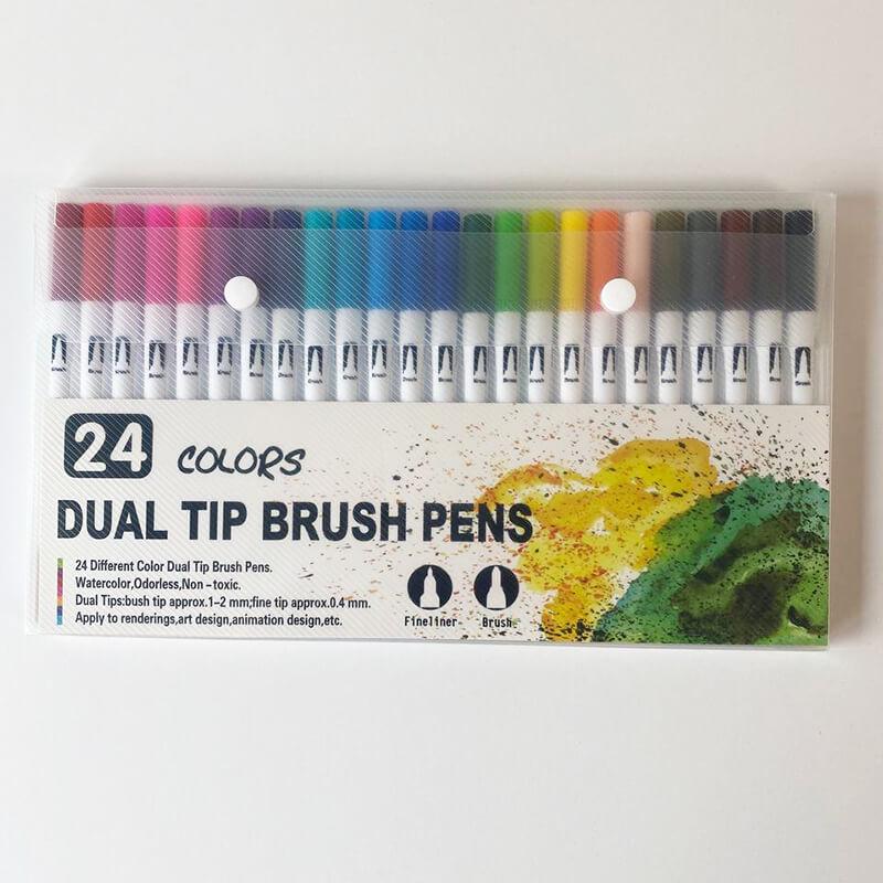 Маркеры-линеры Dual Tip Brush Pens на водной основе двухсторонние 24 шт