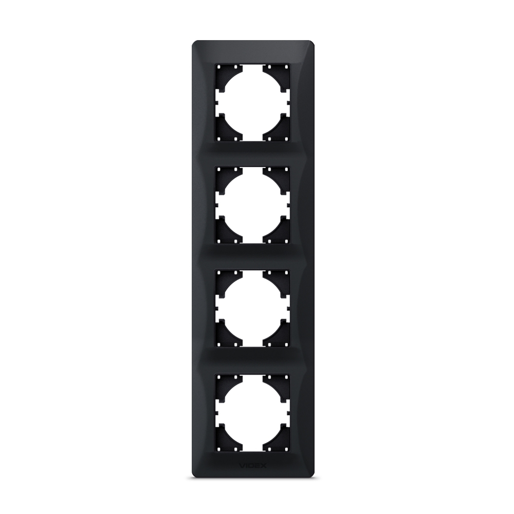 Рамка Videx Binera на 4 місця вертикальна Чорний графіт Рамка Videx Binera на 4 місця вертикальна Чорний графіт