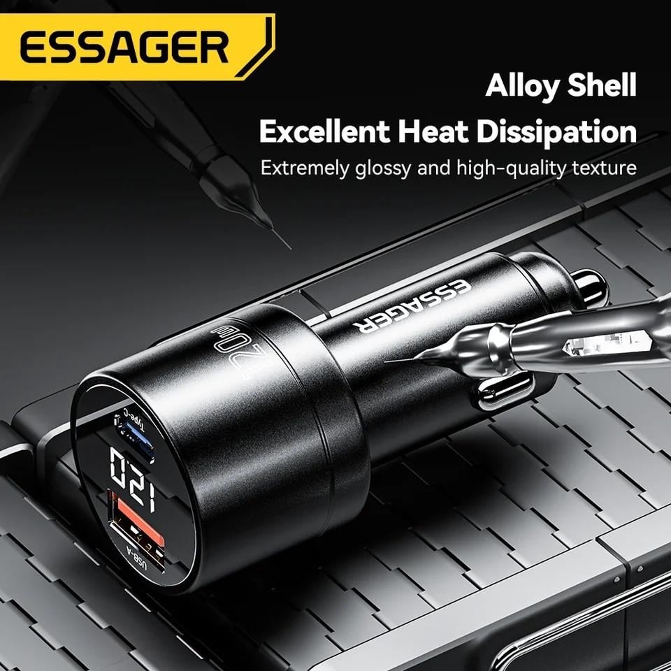 Зарядний пристрій автомобільний Essager 120W LED Type-C 100w/USB 20w Metall (25397283) - фото 4 Зарядний пристрій автомобільний Essager 120W LED Type-C 100w/USB 20w Metall (25397283) - фото 4