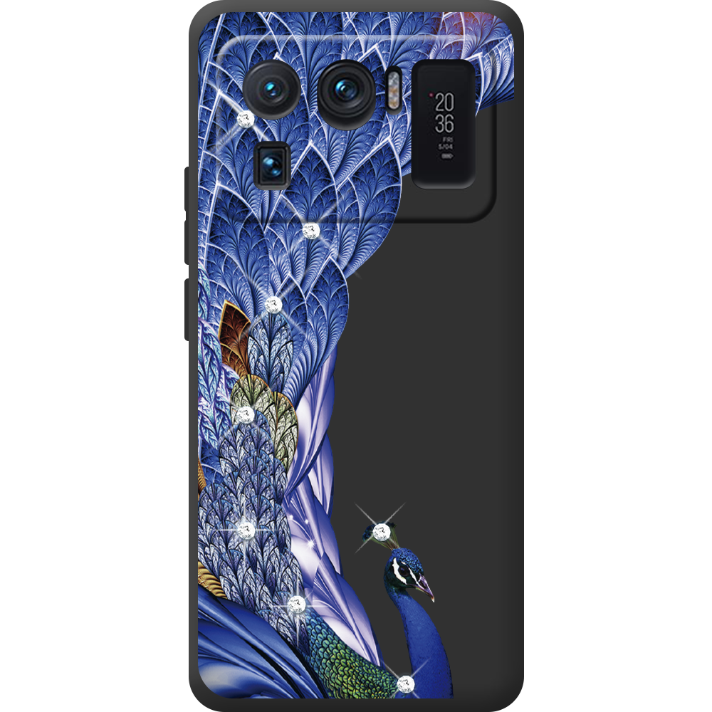 Чехол BoxFace Xiaomi Mi 11 Ultra Павлин со стразами Черный силикон (44424-rs7-44449)
