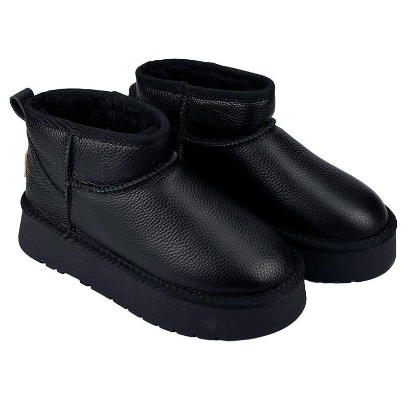 Угги женские кожаные на платформе короткие 300-1 р.40 25-25,5 см Черный