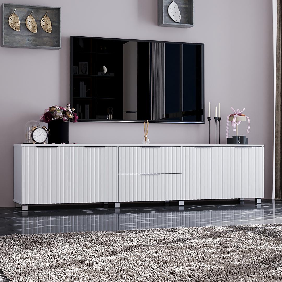 Тумба ТВ DiPortes Саванна К-234 217/53/40 см МДФ Белый (01370)