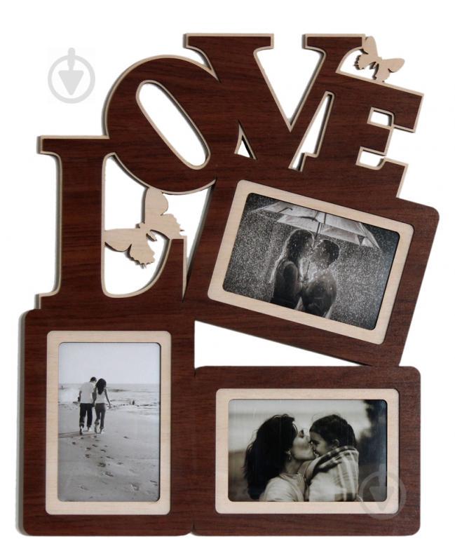 Фоторамка коллаж на 3 фото Декор Карпаты Love 37х45 см Коричневый (H3-068A)