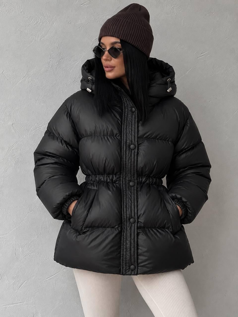 Куртка женская Lady Yep 30516 пуффер с капюшоном и затяжкой на талии р. 46 Черный (8208)