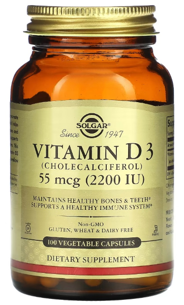 Витамин Д3 холекальциферол Solgar Vitamin D3 Cholecalciferol 55 мкг 2200 МЕ 100 капсул