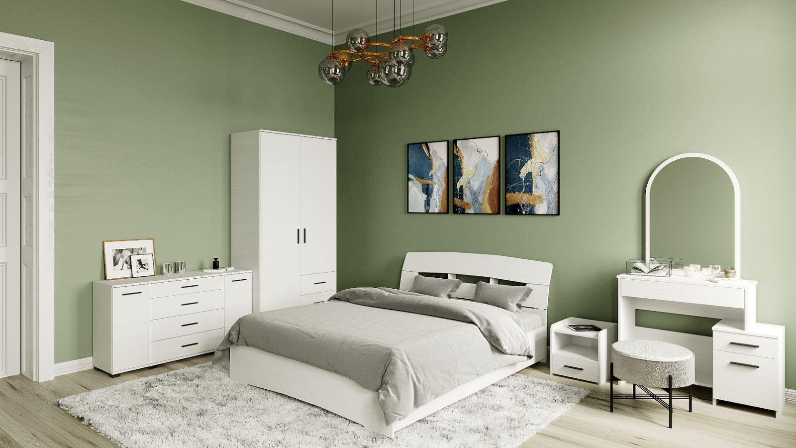 Спальня Эверест Микс Комплект 3 из ламинированной ДСП Нимфея Альба (02200)