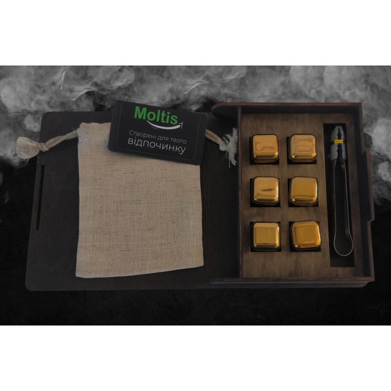 Кубики для виски Moltis Relax Whiskey Stones Wood из металла 6 шт. Золотой (MBG -10512)