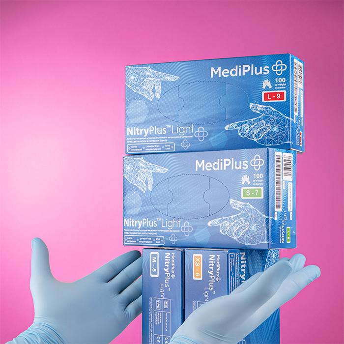 Перчатки нитриловые MEDIPLUS NitryPlus неопудренные L 100 шт. Light blue (21807654) - фото 3