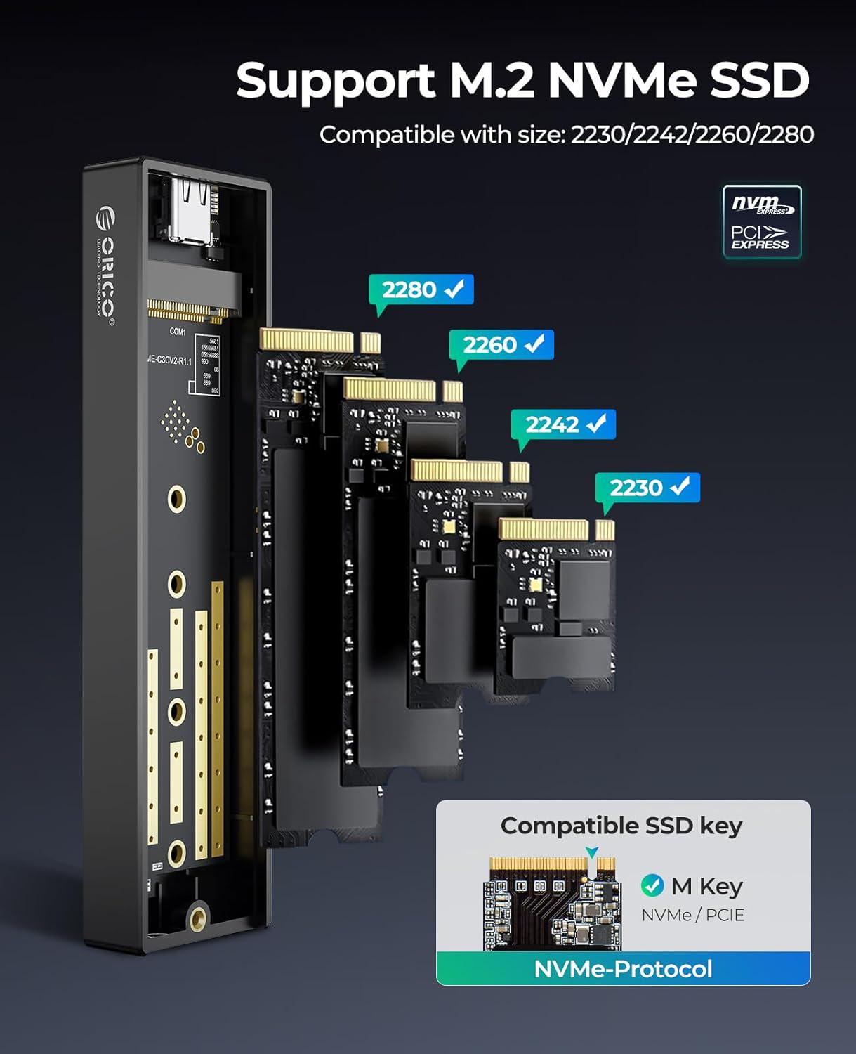 Внешний карман Orico M2PV-C3 для NVMe PCIe M2 SSD USB 3.1 Gen 2 Type-C - фото 2