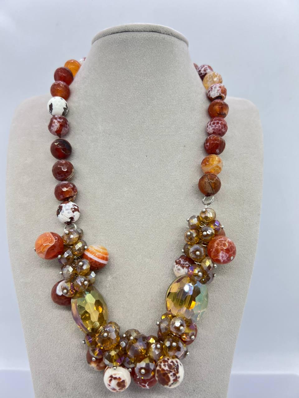 Бусы агат и хрусталь 12 мм 44 см Разноцветный (11022)