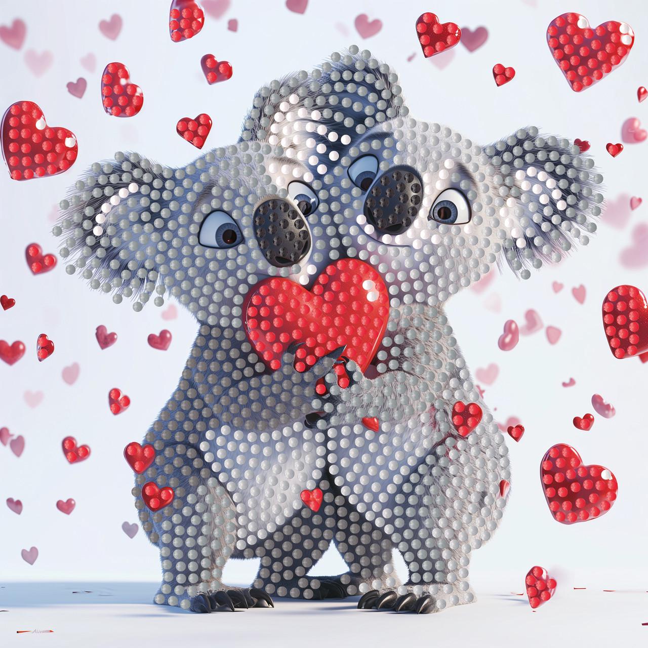 Алмазная мозаика Strateg Влюбленные коалы на бумажной основе 18х18 см (ZAV1818-1)