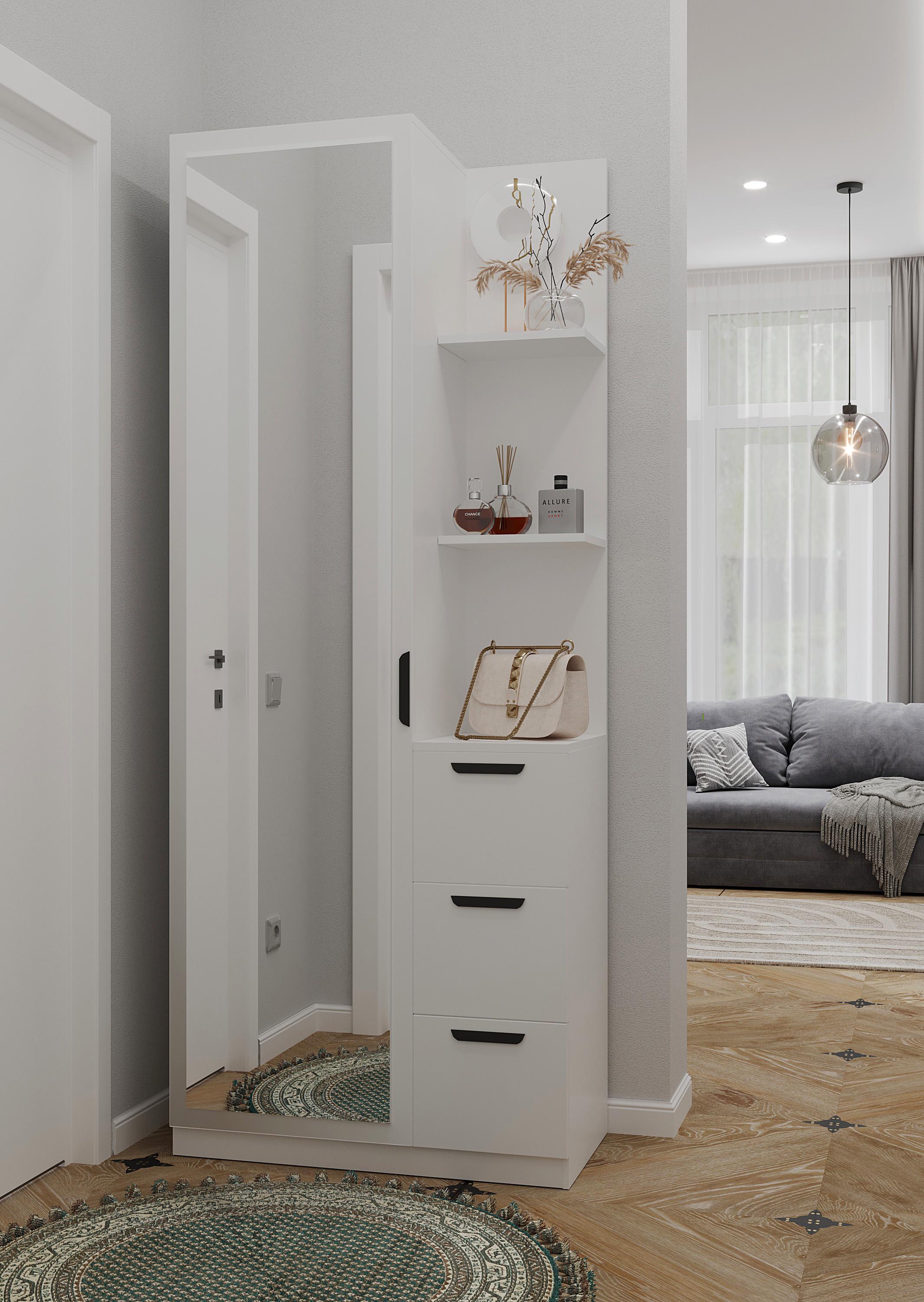 Вітальня з дзеркалом та полицями 200х80х40 см Білий - фото 1