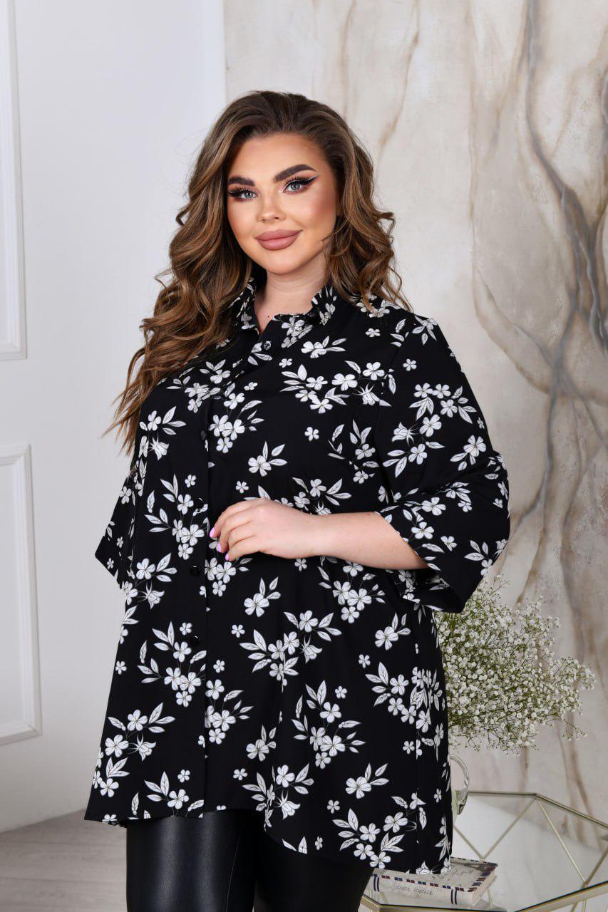 Блузка свободного фасона р. 64-66 Черный (3627) - фото 5