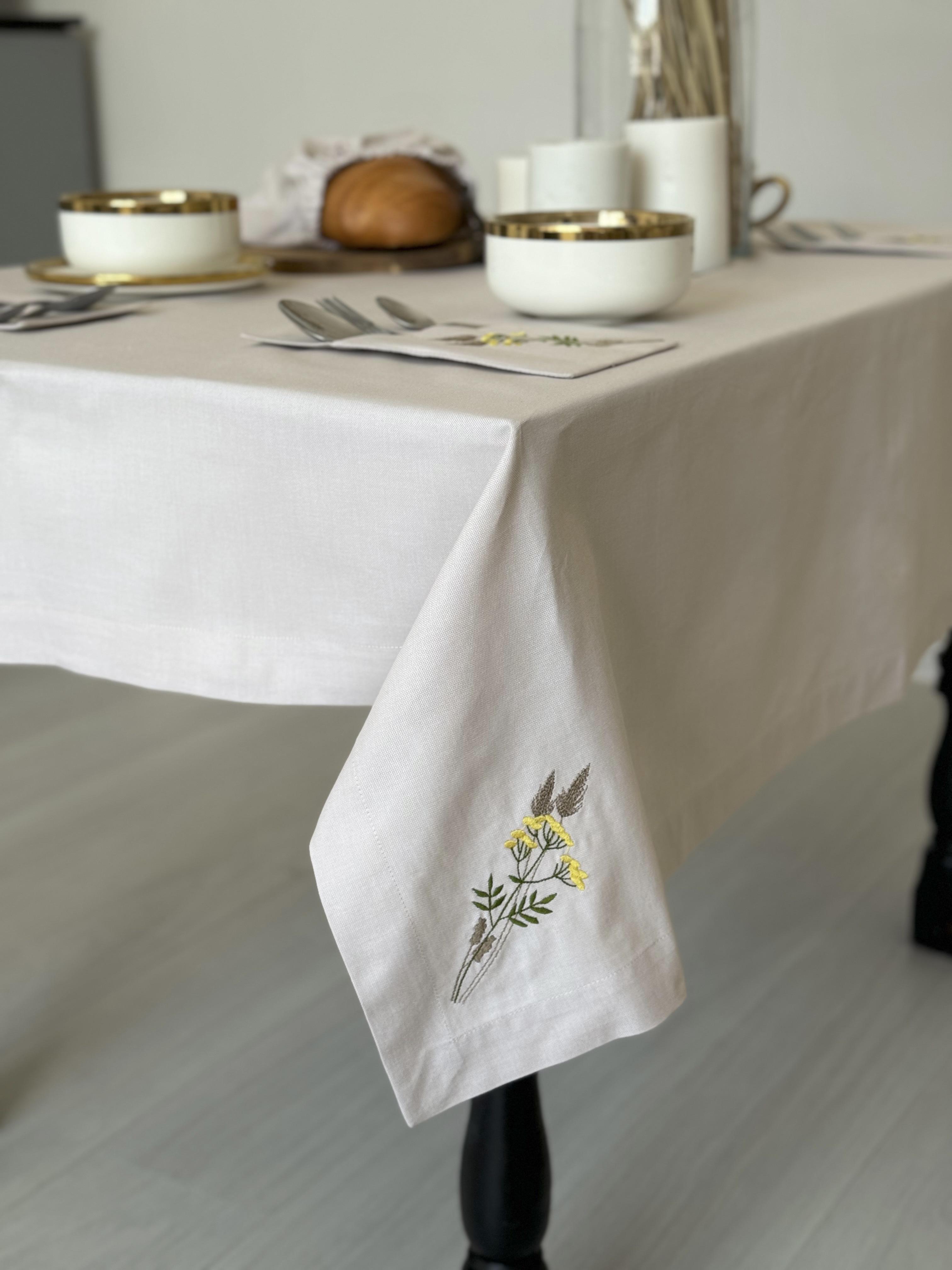 Хлопковая скатерть с вышивкой Пижма 140х140 см (29900970)